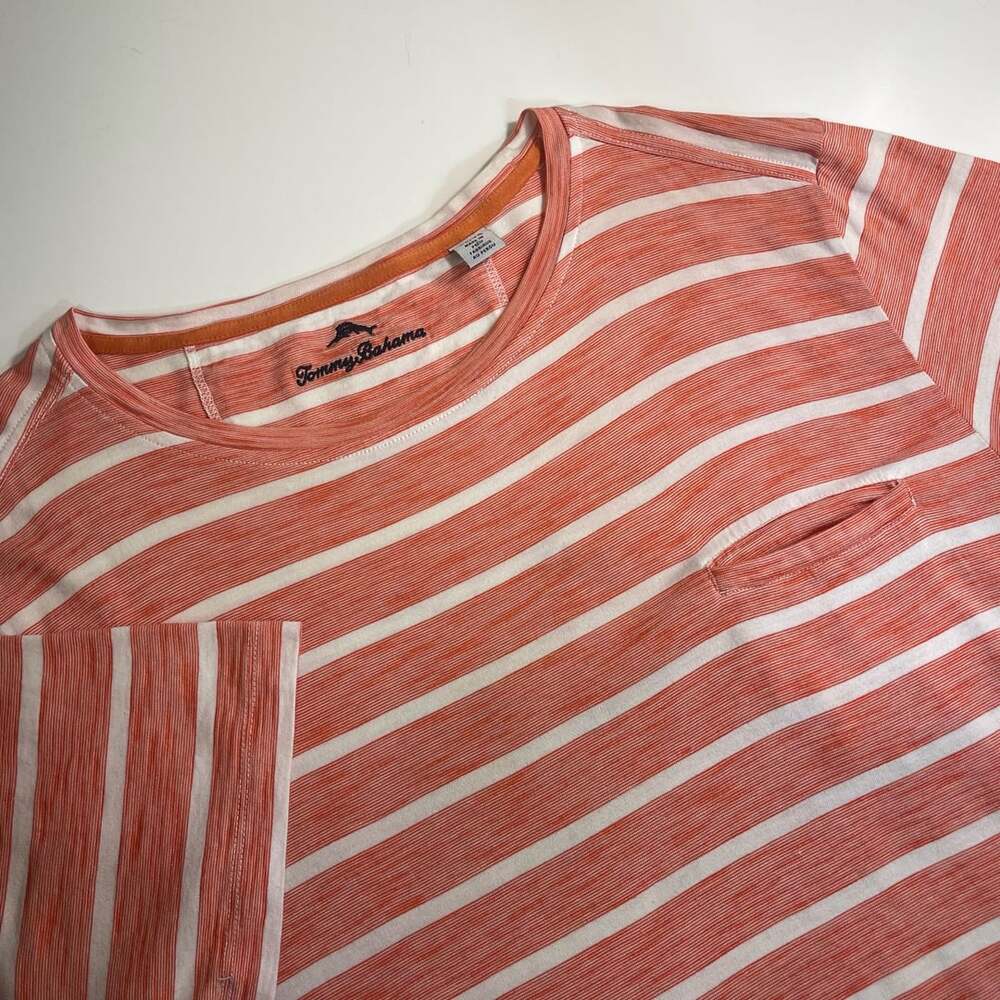 Tommy Bahama Orange and White Striped Long Sleeve Pocket T-Shirt XL